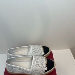 Salvatore Ferragamo White and Black Espadrilles